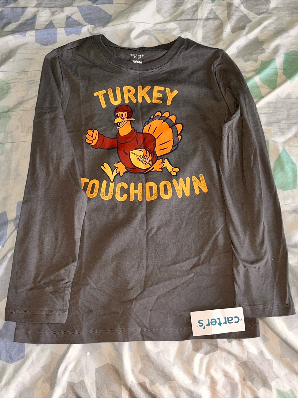 Carter's Brown Long-Sleeve 'Turkey Touchdown' Tee with Orange Graphic